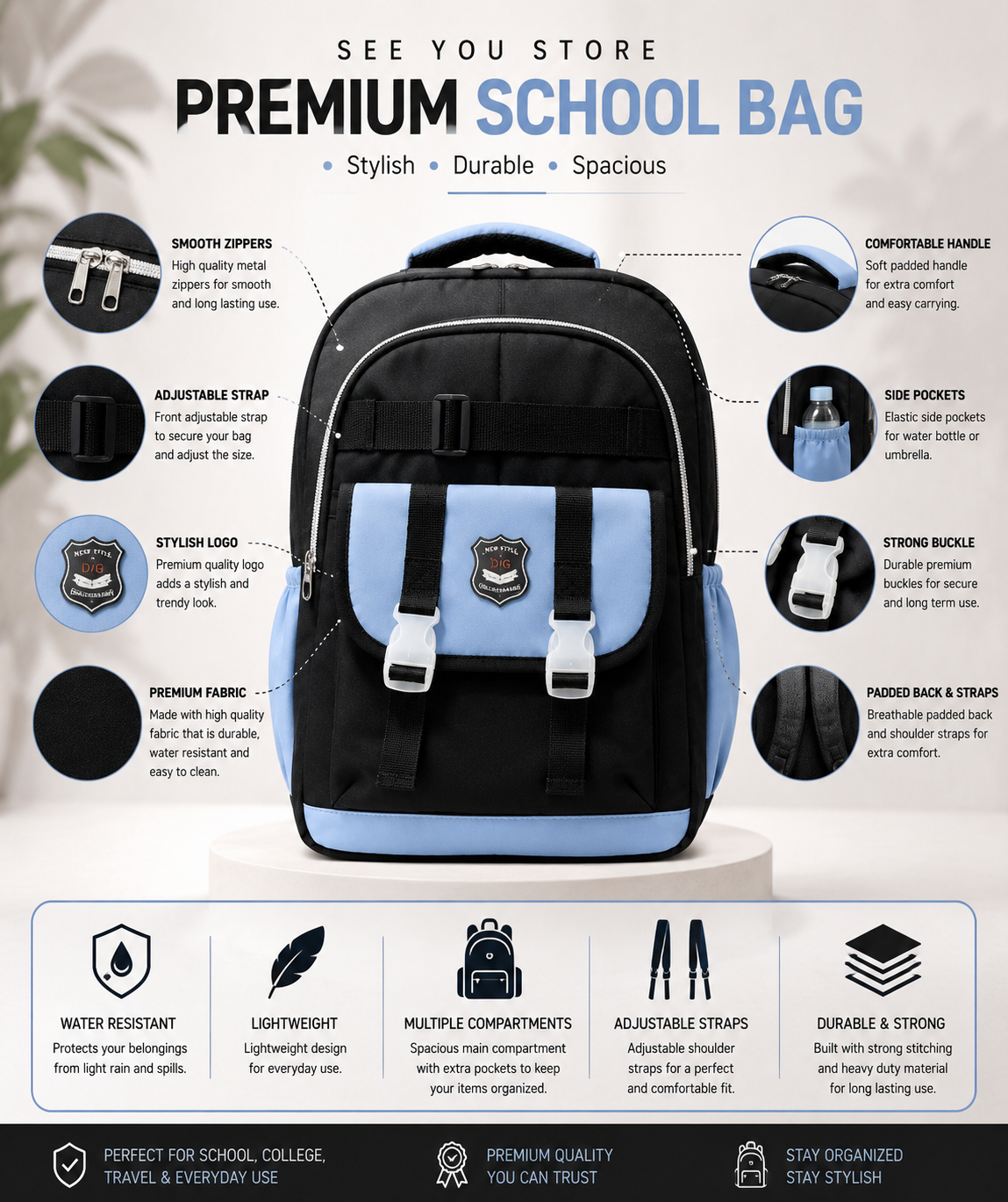 Premium Trendy School & College Backpack
